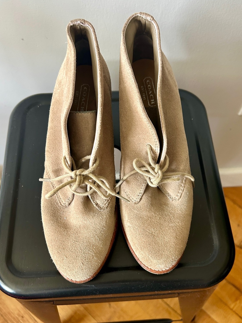 Coach Women's Suede Lace-Up Ankle Boots in Taupe
